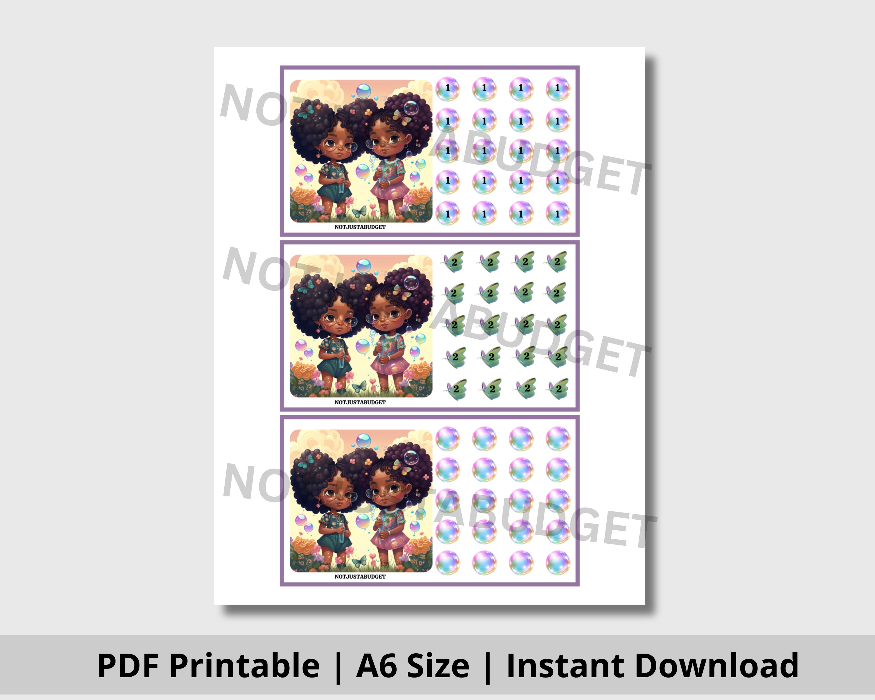 Afro Free Spirit Girls Mini Savings Challenge | Low Income | Savings Goal| Low Budget | Fits A6 Envelopes | Digital Download Challenge