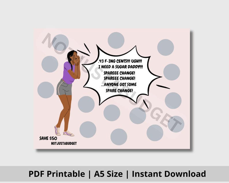 Spare Change Savings Challenge Printable Instant Download 5x7 Size