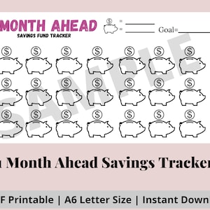 1 Month Ahead Savings Fund Tracker | Printable Instant Download | Mini Savings Challenge Tracker | Fits A6 Envelopes| Savings Goal