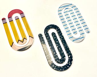 Back 2 School Jumbo Acrylic Paper Clips | Size 4 X 2 | Bookmark | Budget Clips for Planners