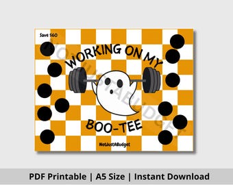 BOO-TEE 貯金チャレンジに取り組んでいます | 印刷可能、すぐにダウンロード可能 | 5x7 サイズ | 貯金目標 | 借金返済 | A5 封筒に収まる