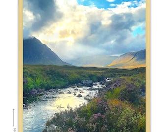 Gerahmte Wicklung Fluss, Tal der Wildblumen, Europa Landschaft, Fine Art Fotografie, dramatische Sendelicht, Natur-Foto, schottische n- highlands, Geschenk