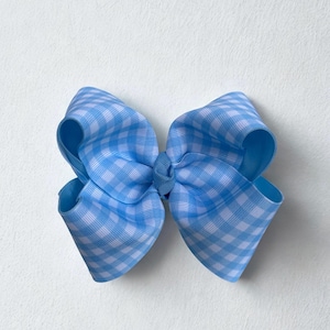 Blue and white gingham summer hair bow Blue gingham bow summer family photos Blue and White boutique gingham Hair Bow for baby shower gift