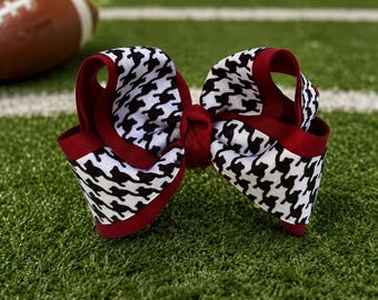 Alabama Game Day Hair Bow Crimson and Houndstooth Boutique Hair Bow Football Tailgate Party Hair Bow Alabama Football Fan Girl Gift Fall