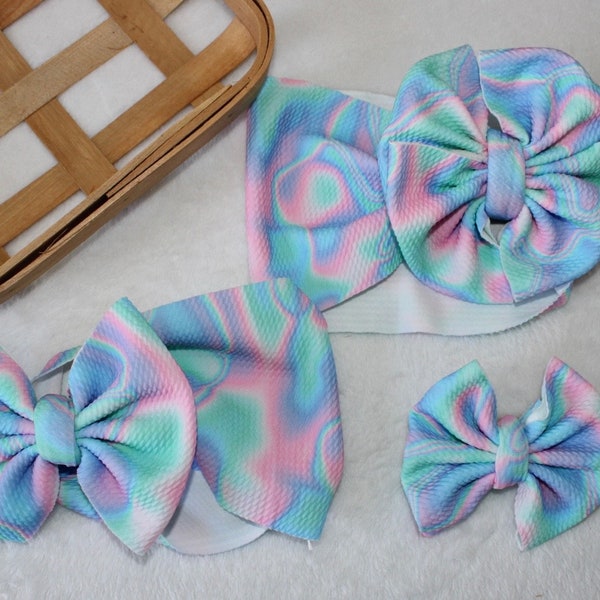 Tie Dye Bow, Tie Dye Piggies, Pastel Bows, Spring Bow, Baby Shower Gift for Baby Girl, Baby Girl Hair Bow, Birthday Gift for Toddler, Bows