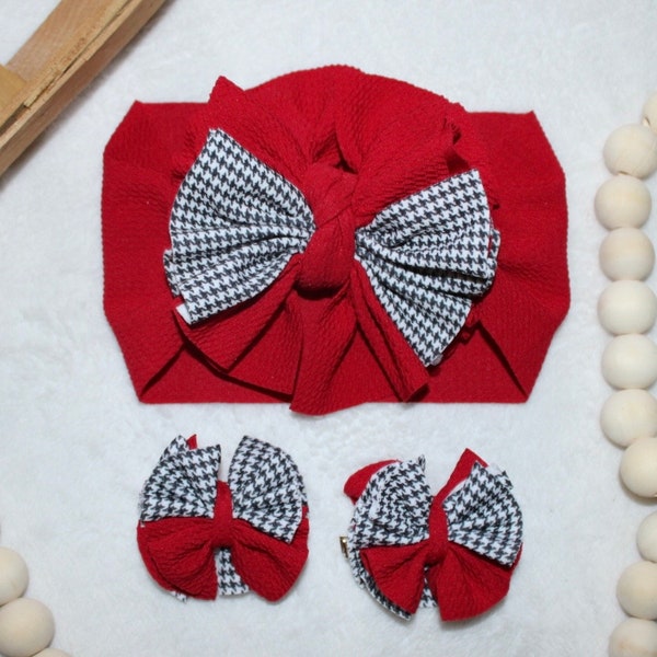 Hounds Tooth Bow, Alabama Bow, RTR Bow, Alabama Football Head Wrap Bow, Bama Bow, Roll Tide Bow, Bama Piggies, Hounds Tooth Piggies, toddler