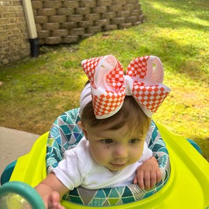 Orange and White Checkerboard Hair Bow Tennessee Football Tailgate Outfit Fall Hair Bow Football Season Knoxville Saturday Hair Accessory image 7
