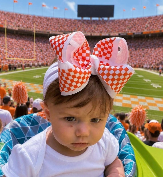 Orange and White Checkerboard Hair Bow Tennessee Football Tailgate Outfit Fall Hair Bow Football Season Knoxville Saturday Hair Accessory