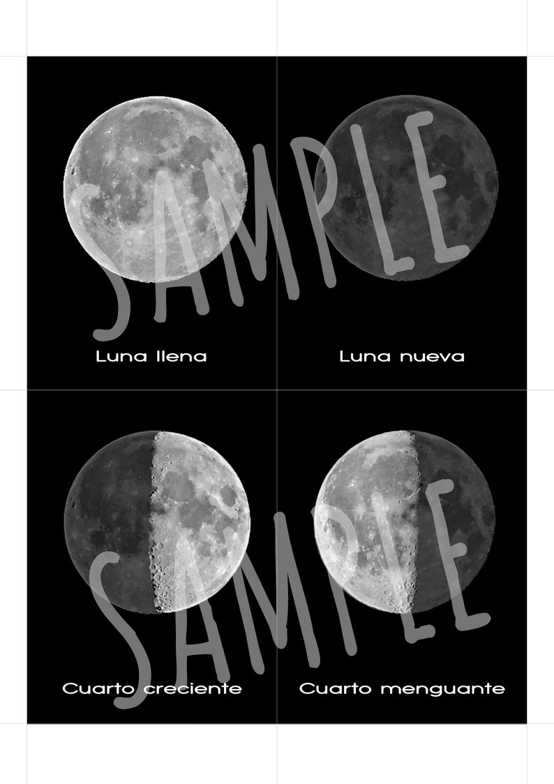 SPANISH Moon Phases Printable 3part Cards Montessori Toys Etsy