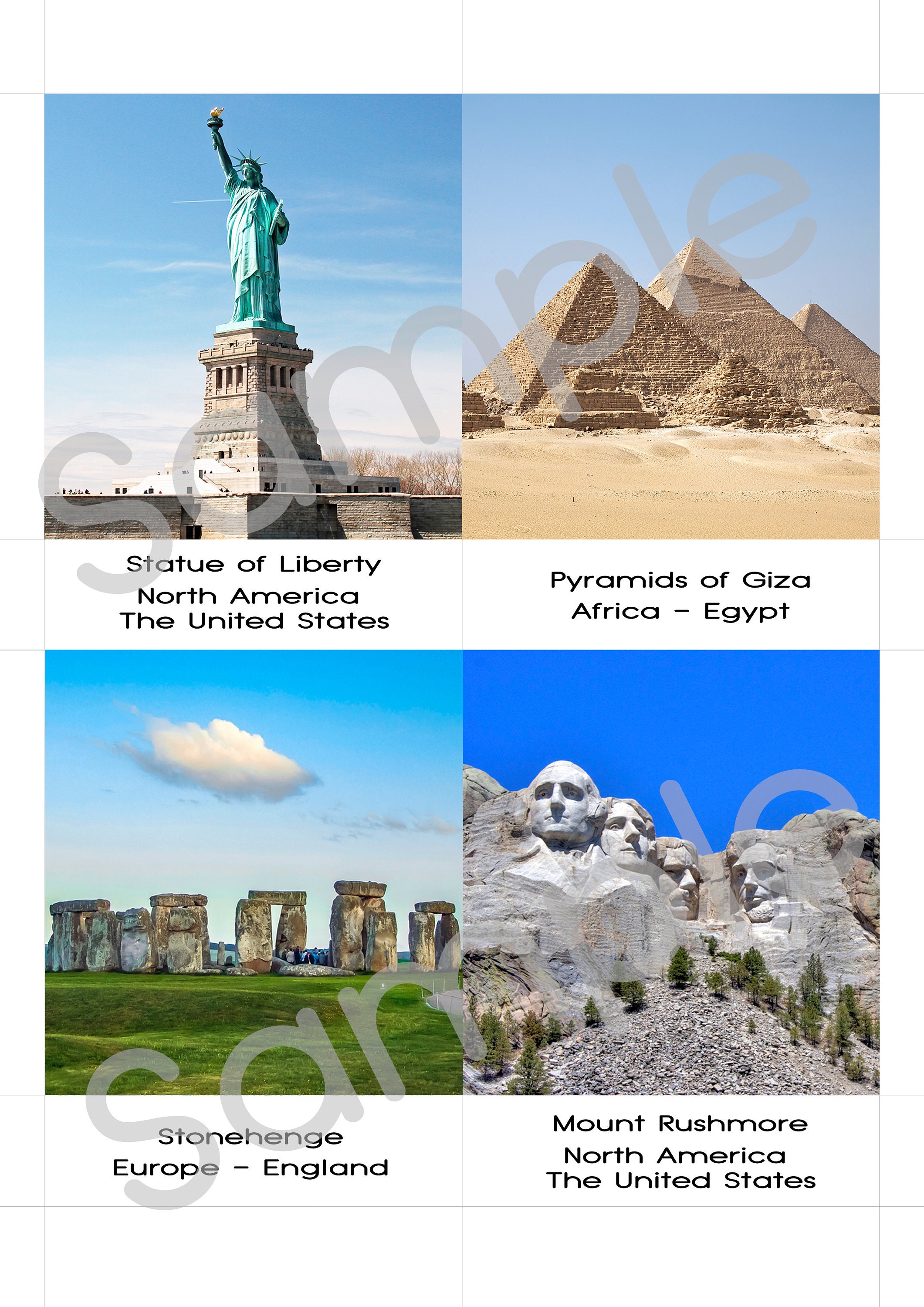 17 Landmark Printable 3-part Cards Digital Download | Etsy