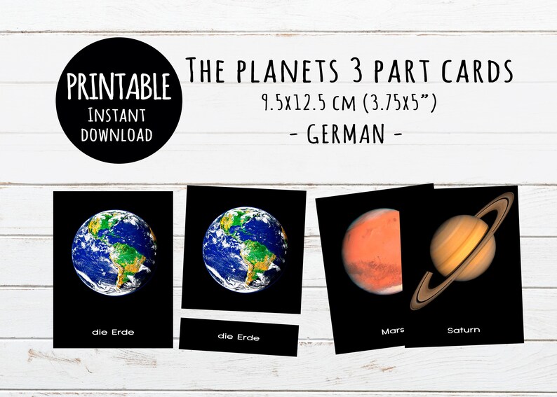 German Montessori Solar System 3 Part Cards Montessori Materials Astonomie Sonnensystem