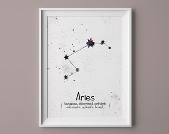 ARIES Constellation print, instant download, Zodiac signs, Baby Shower Gift, Astrology, Christmas gift, Star map