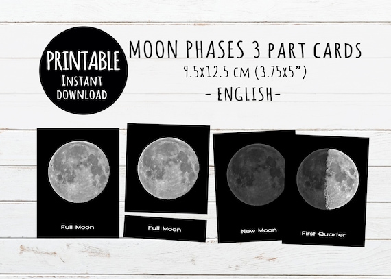 Moon levels Printable 3-portion playing cards, Montessori toys, Electronic obtain photograph about Printable Moon Phases referred to as Moon stages Printable 3-section playing cards, Montessori toys, Electronic down load