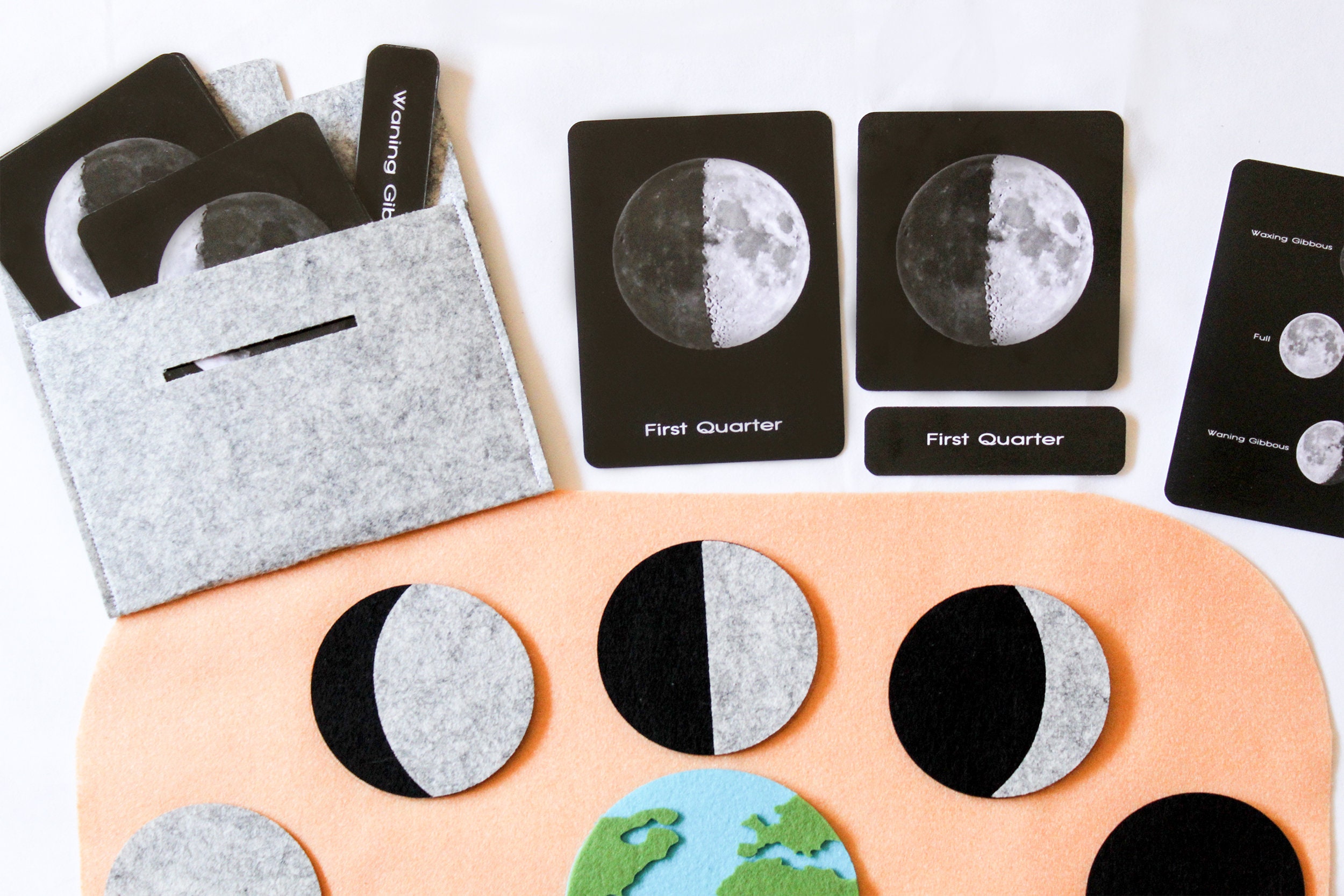 Moon phases felt playmat 3-part cards Toddler busy board | Etsy