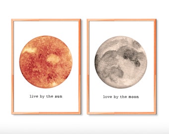 Sun and moon posters, digital download, Astronomy wall art, Christmas gift, rustic decor, motivation quotes