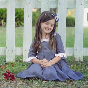 Gray, White, Cotton, Silk, Girl&quot;s Dress, Twirly Skirt, Fully Lined, Special Occasion, Church Dress Boutique Design,, Classic, Heirloom