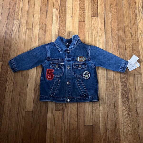 Vintage Baby Togs 12 M Football Themed Jeansjacke Neu mit Etikett