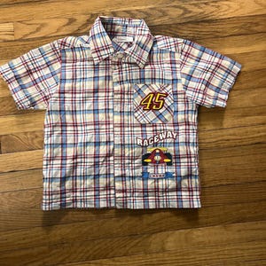 Vintage Kid Connection 24M Racing Themed Plaid Button Up Shirt