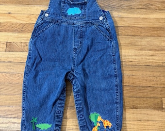 Vintage early y2k Oshkosh Baby 18M Embroidered Safari Animals Overalls