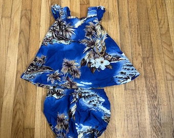 Vintage Hilo Hattie's Hawaiian Original 12M Floral Top and Bloomers Set
