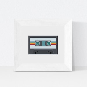 Retro cassettebandje kruissteekpatroon – vintage muziekliefhebber DIY pdf, beginnersvriendelijke directe digitale download