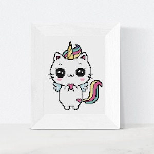 Fantasy Cat Unicorn Cross Stitch Pattern – Beginner Embroidery (PDF)