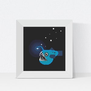 Deep Sea Fishing Cross Stitch Pattern – Ocean Fish Embroidery PDF, Coastal Nautical Decor, Fisherman Gift, DIY Stitching, Instant Download