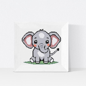 Padrão de ponto cruz de bebê elefante – Bordado de animal de bebê de primavera, decoração de berçário em PDF, padrão de ponto cruz faça você mesmo para download instantâneo