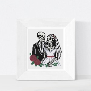 Skeleton Couple Cross Stitch – Spooky Halloween Wedding Cross Stitch PDF Instant Download