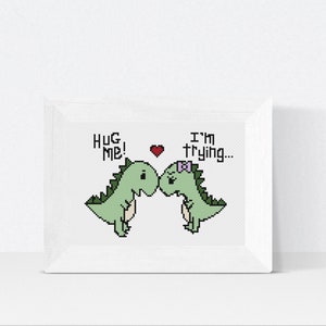 Dino Hug for Little Ones: "Hug Me" Dinosaur Cross Stitch - PDF Download