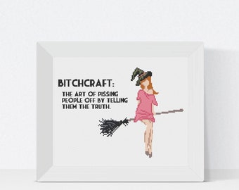 Funny Witch Cross Stitch Pattern – Sarcastic Halloween Decor (PDF Download)