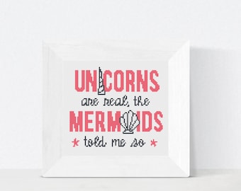 Mythical Mashup: Unicorn Mermaid and Quote Cross Stitch - PDF Download