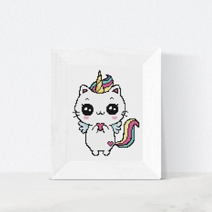 Whimsical Unicorn Cat Cross Stitch - PDF Download