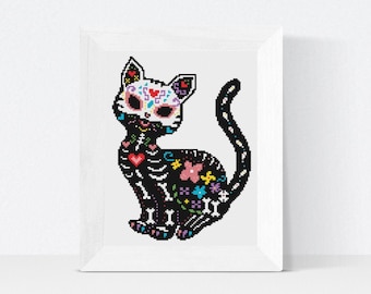 Day of the Dead Delights: Zuckerschädel Katze Kreuzstich - PDF Download