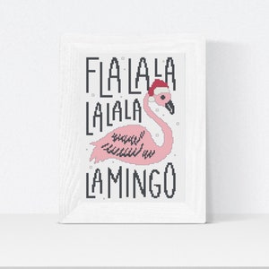 Tropical Flamingo Christmas Cross Stitch Pattern - PDF Embroidery Design