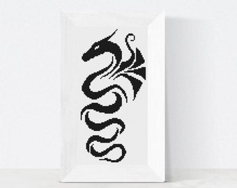 Dragon Cross Stitch Pattern, Tattoo Art Fantasy Embroidery, Digital PDF Download