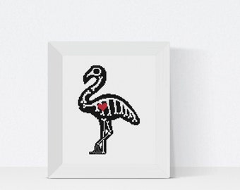 Spooky Elegance: Sugar Skull Flamingo Halloween Cross Stitch - PDF Download