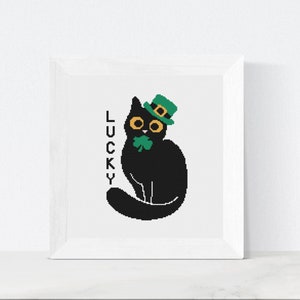 St. Patrick’s Day Cat Cross Stitch | St. Paddy’s Day Embroidery | Lucky Clover Cat Cross Stitch | Irish-Themed Embroidery | PDF Download