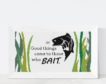 Fisherman's Retreat Cross Stitch Pattern - Serene Fishing Quote PDF Design