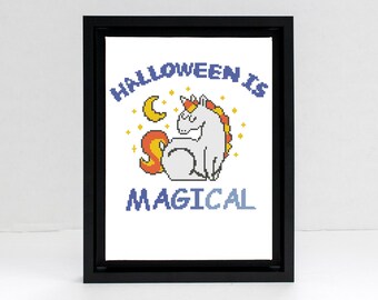 Punto croce Halloween con unicorno spettrale - Scarica PDF