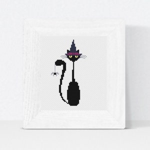 Mystic Black Cat Halloween Cross Stitch Pattern – Magical & Spooky DIY Embroidery PDF, Instant Download