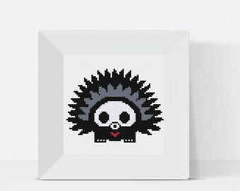 Gothic Hedgehog Cross Stitch - Whimsical Creature PDF Embroidery