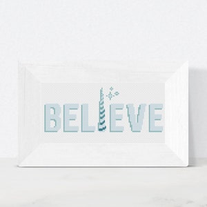Unicorn Cross Stitch, &quot;Believe&quot; Quote, Fantasy Cross Stitch - Unicorn Horn DIY Embroidery PDF, Easy Instant Download for Home & Office Decor