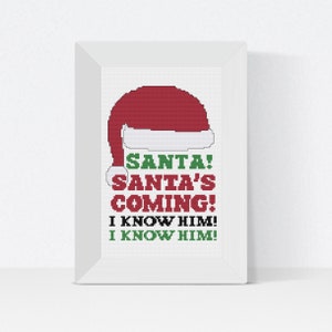 Santa’s Coming Cross Stitch Pattern, Funny Christmas PDF, Holiday Santa Embroidery, Easy Festive DIY Decor, Instant Download Pattern