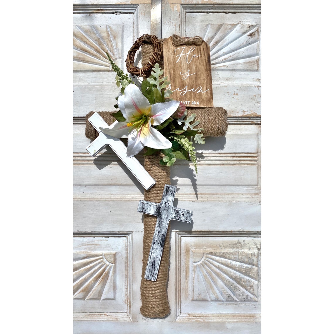 Easter Cross Wreath Easter Door Hanger Cross Religious Etsy Canada