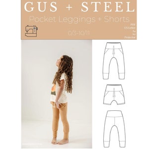 Puede incluir: Un patrón de costura para leggings y pantalones cortos para niños con bolsillos. El patrón es para las tallas 0/3 a 10/11. El patrón está disponible en formato PDF y se puede imprimir en papel tamaño carta de EE. UU. El patrón incluye instrucciones para hacer los leggings y los pantalones cortos, así como una lista de los materiales necesarios.