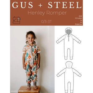 Kids Jumpsuit Henley Romper Short Sleeve Romper PDF Sewing Pattern - Pattern #137