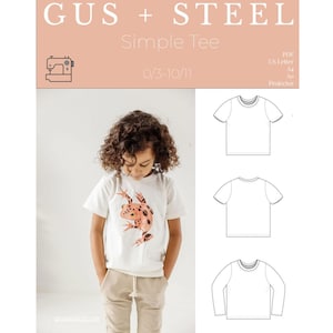 Kinder einfaches Kurz und Langarm-T-Shirt PDF Schnittmuster 147 Bild 1