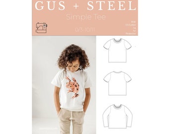 Patrón de costura PDF para camiseta sencilla de manga corta y larga para niños - Patrón #147
