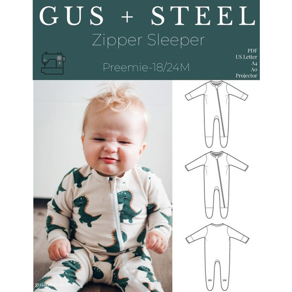 Footie Zipper Sleeper Pajamas with No Scratch Mittens - Patterns #105